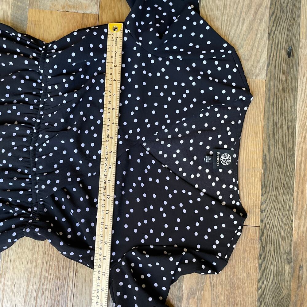 Bobeau Black White Polka Dot Midi Wrap Dress Ruffle Hem Women's Small - Picture 7 of 8